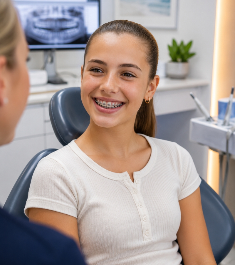 Adelaide Orthodontists | Teen smiling with traditional braces during orthodontic treatment